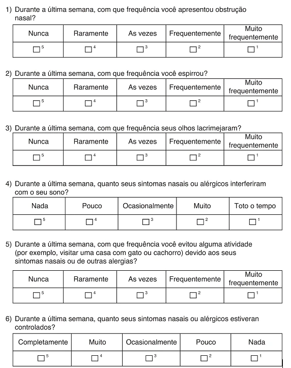 questionário - obstrução nasal