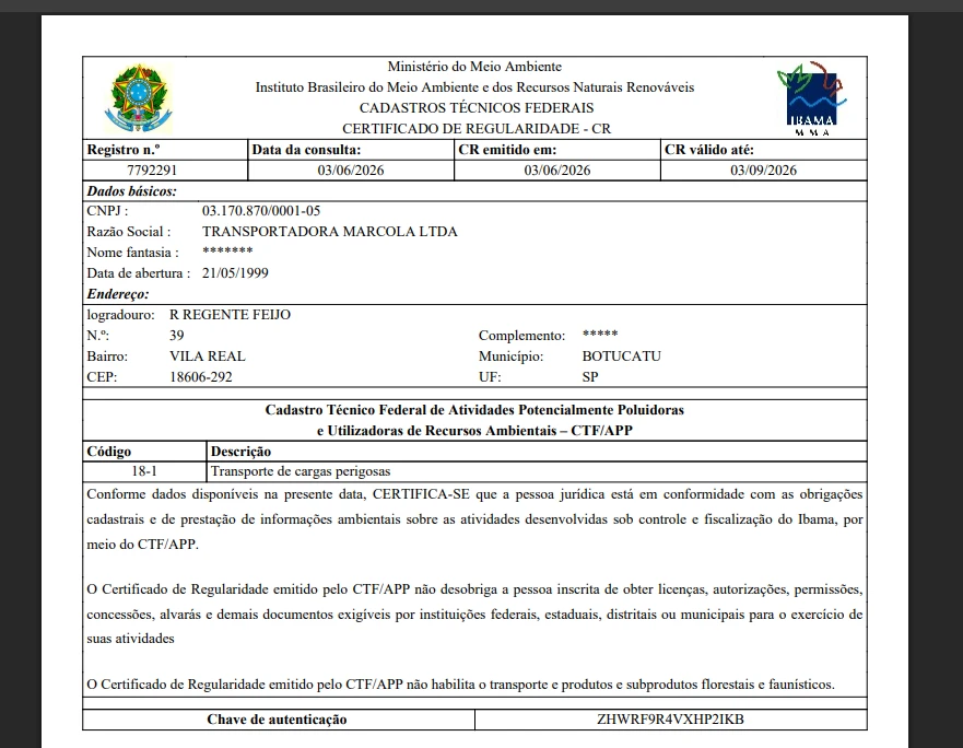 Alvara certificado Ibama 2026